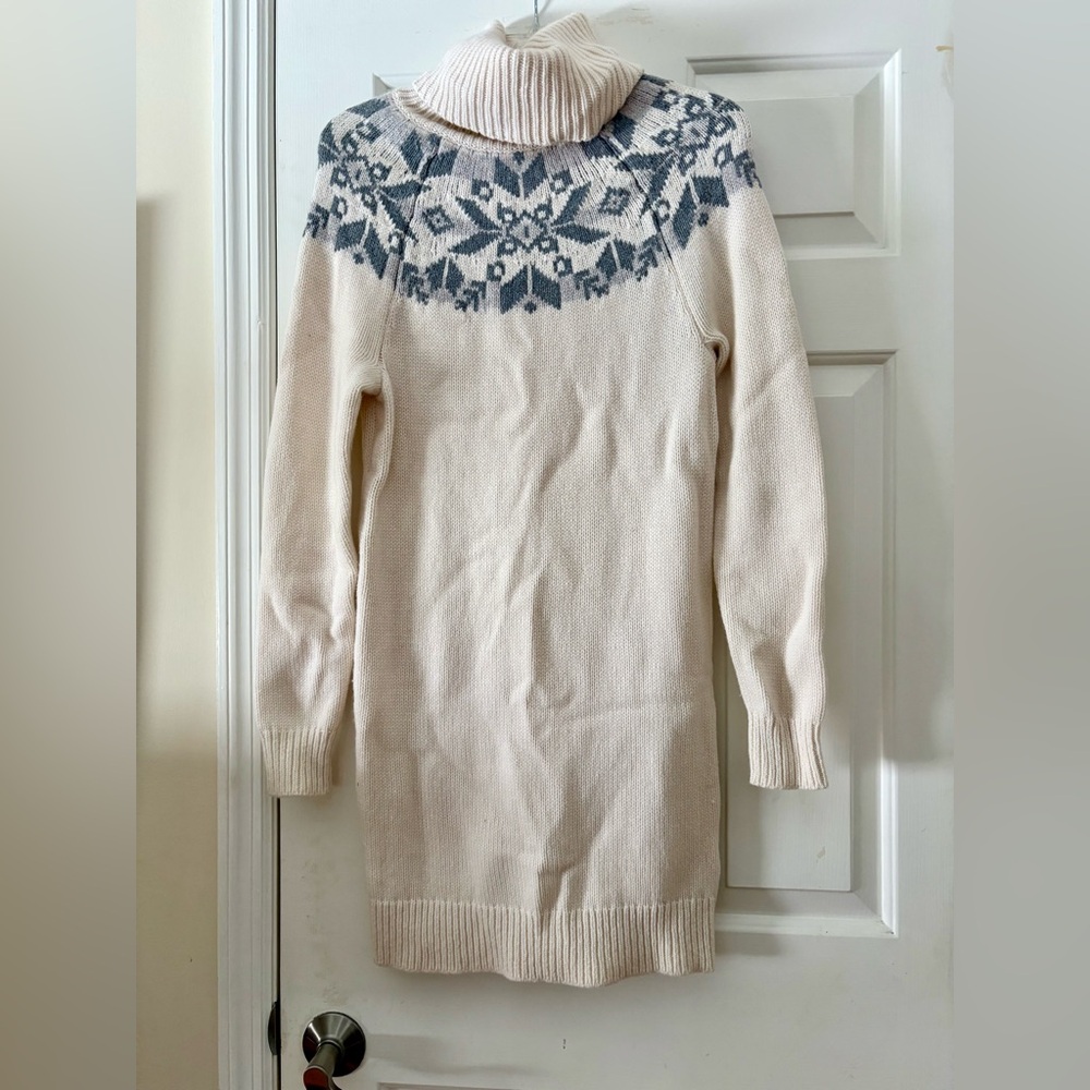 Lauren Ralph Lauren Fair Isle Turtleneck Sweater Dress Cream &Gray Women’s Small